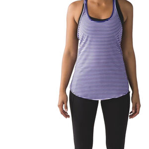 Lululemon what the sport Silver Stripe Iris Flower Pretty Purple singlet sz8🍋